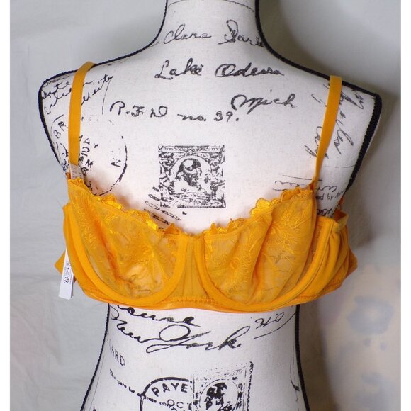 🆕ETAM Amaryllis Embroidered Underwire Demi Sheer Lace Bra 34D Gold Yellow - Picture 9 of 9